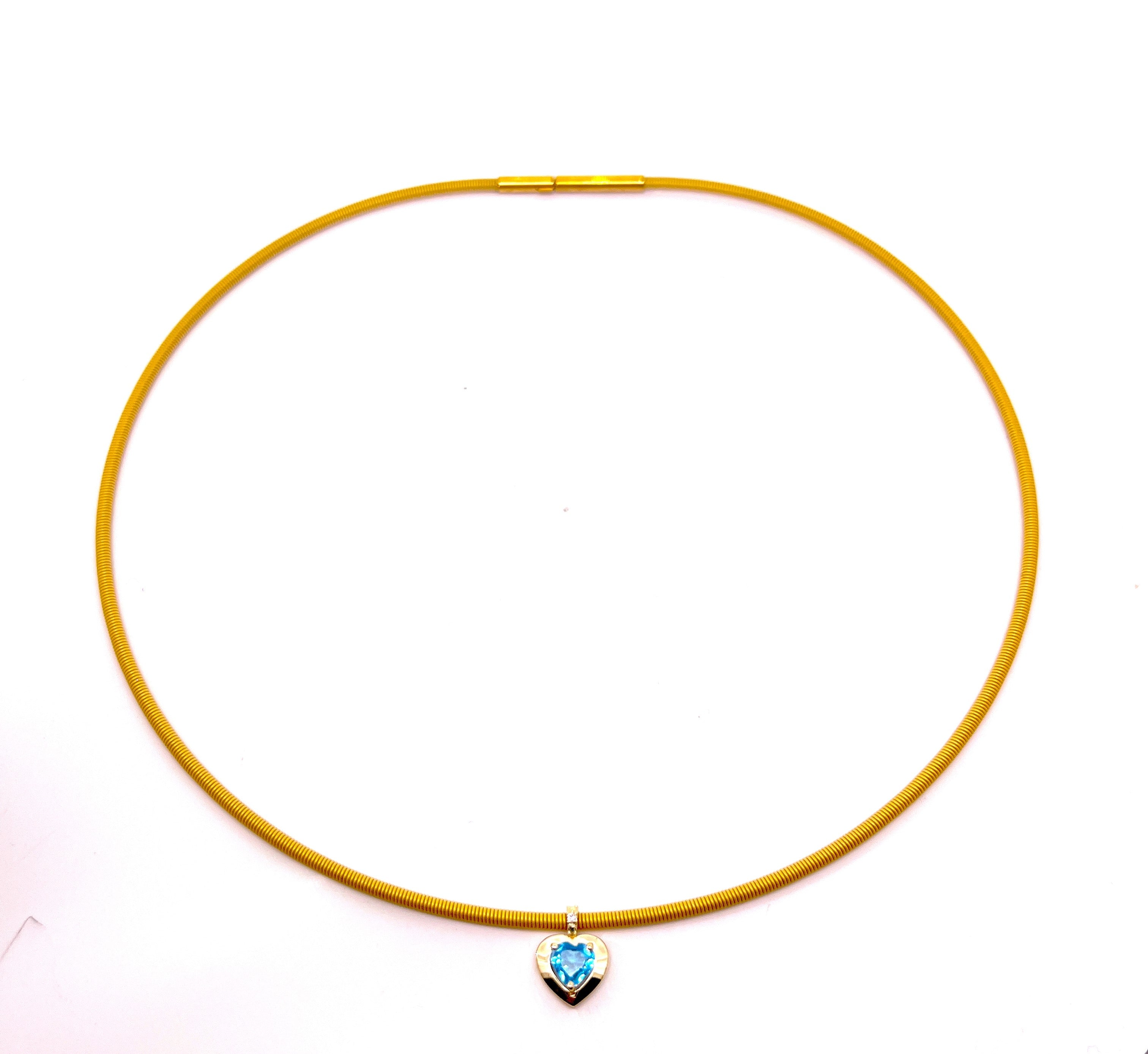 COLLANA CON CINTRUINO IN ORO ROSA CON CUORE CENTRALE DI COLORE E DIAMANTI