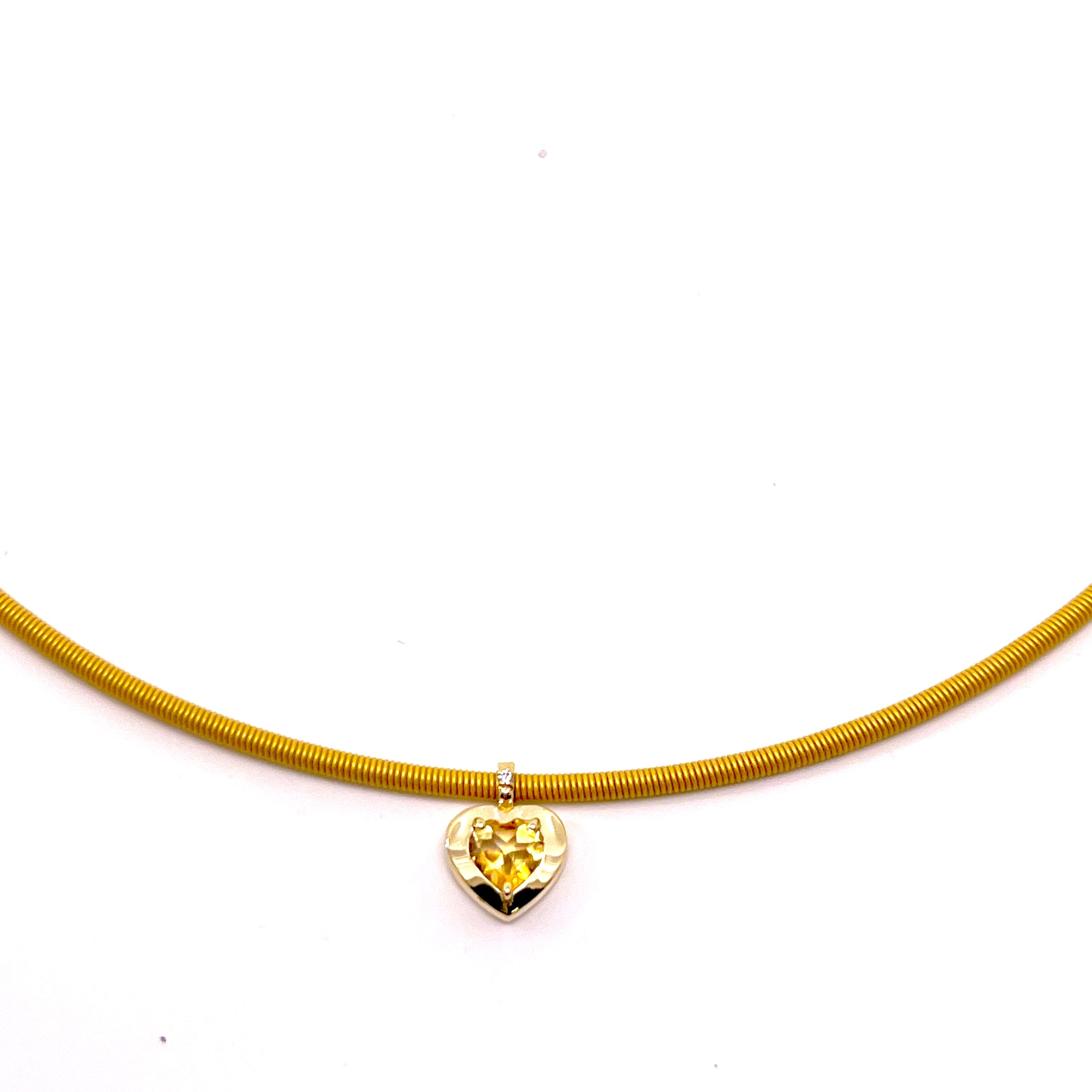 COLLANA CON CINTRUINO IN ORO ROSA CON CUORE CENTRALE DI COLORE E DIAMANTI