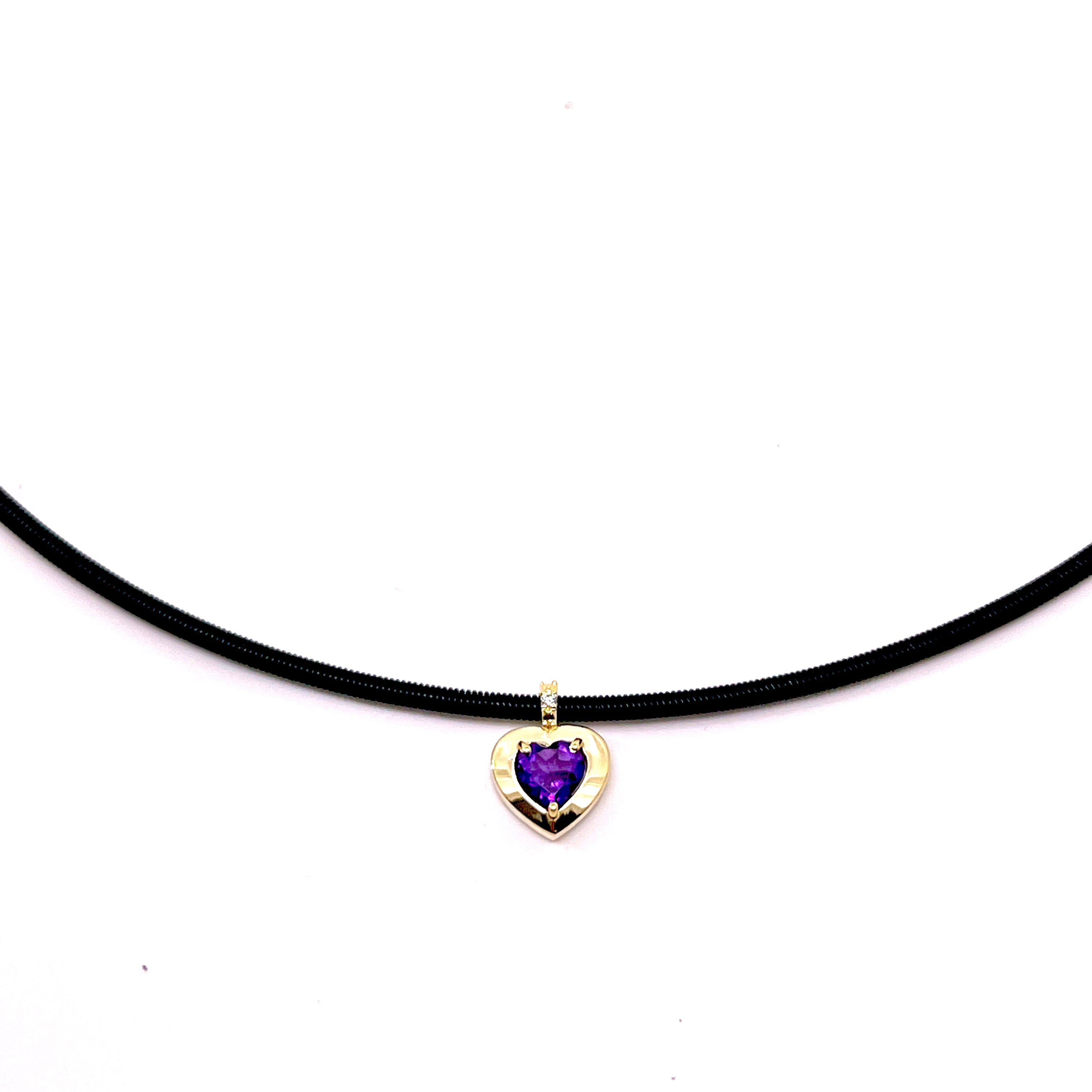 COLLANA CON CINTRUINO IN ORO ROSA CON CUORE CENTRALE DI COLORE E DIAMANTI