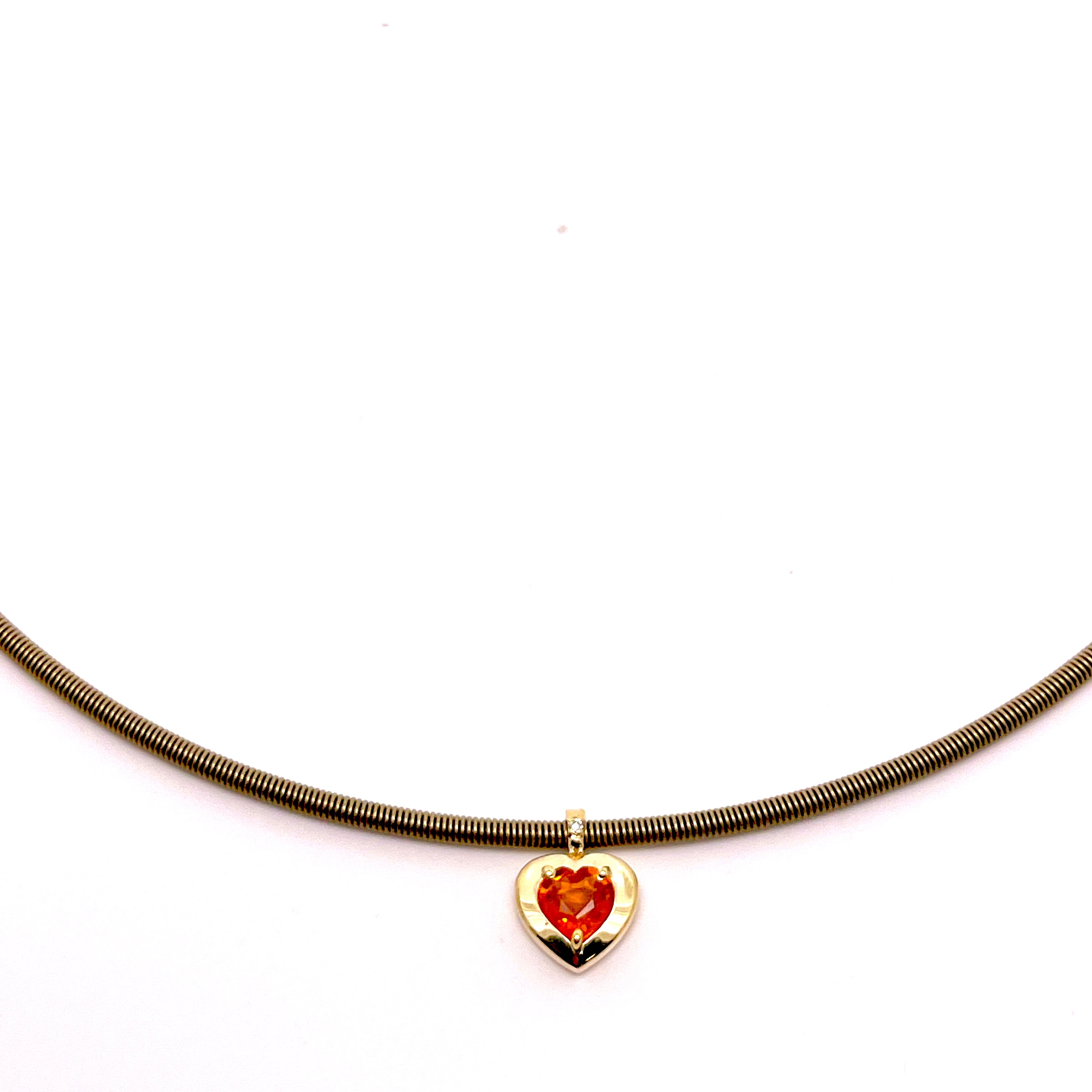 COLLANA CON CINTRUINO IN ORO ROSA CON CUORE CENTRALE DI COLORE E DIAMANTI