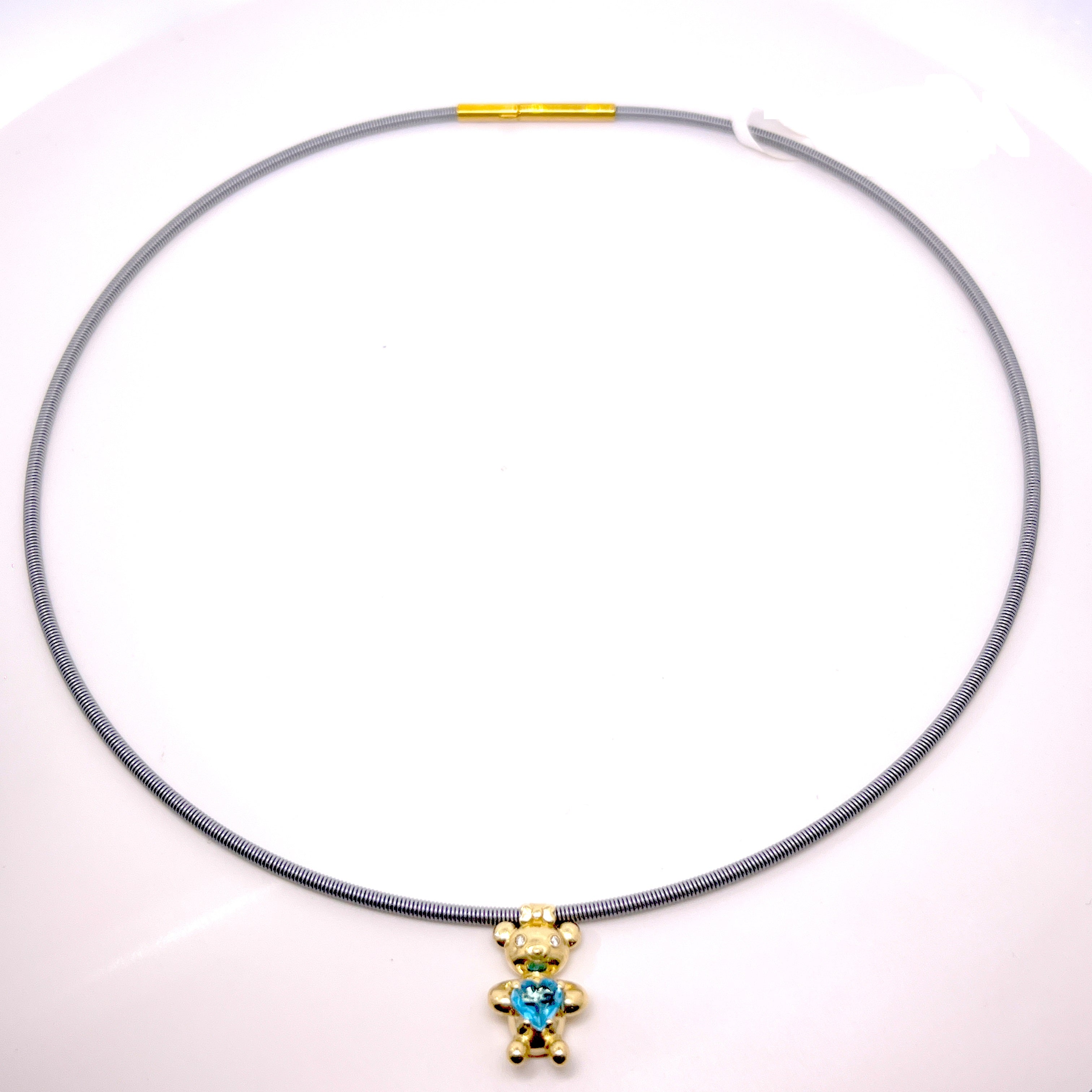 COLLANA ORSACCHIOTTO  CON CINTRUINO IN ORO ROSA  CON PIETRA COLORE E DIAMANTI