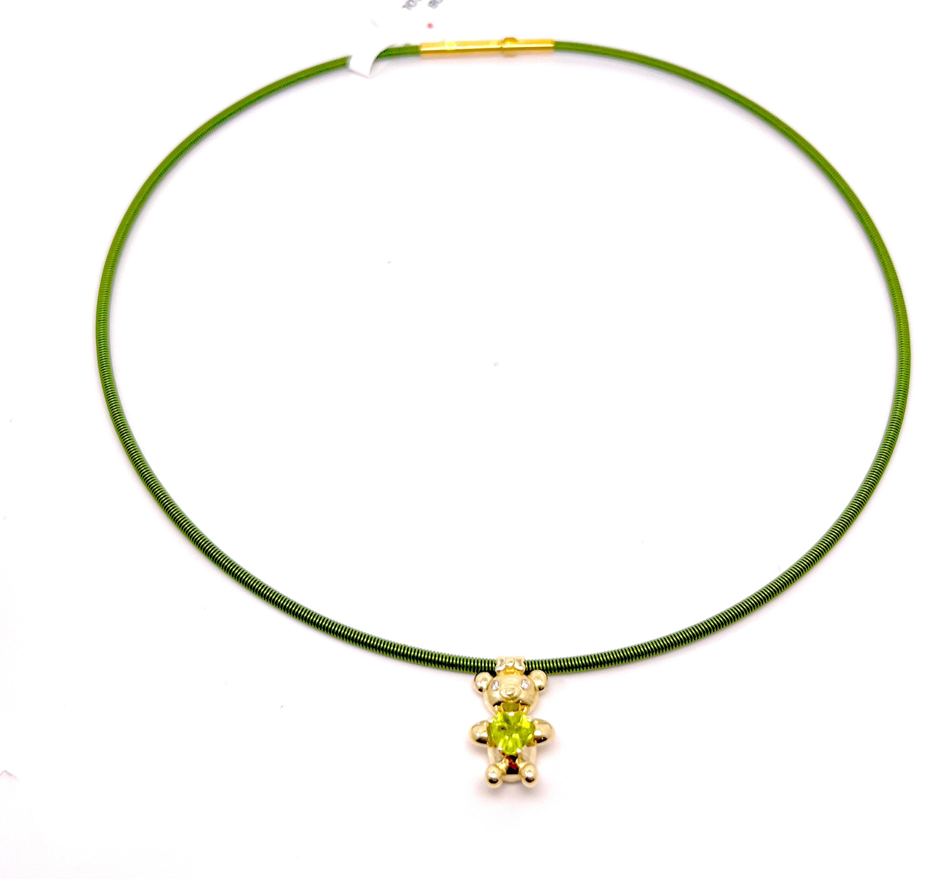 COLLANA ORSACCHIOTTO  CON CINTRUINO IN ORO GIALLO  CON PIETRA COLORE E DIAMANTI