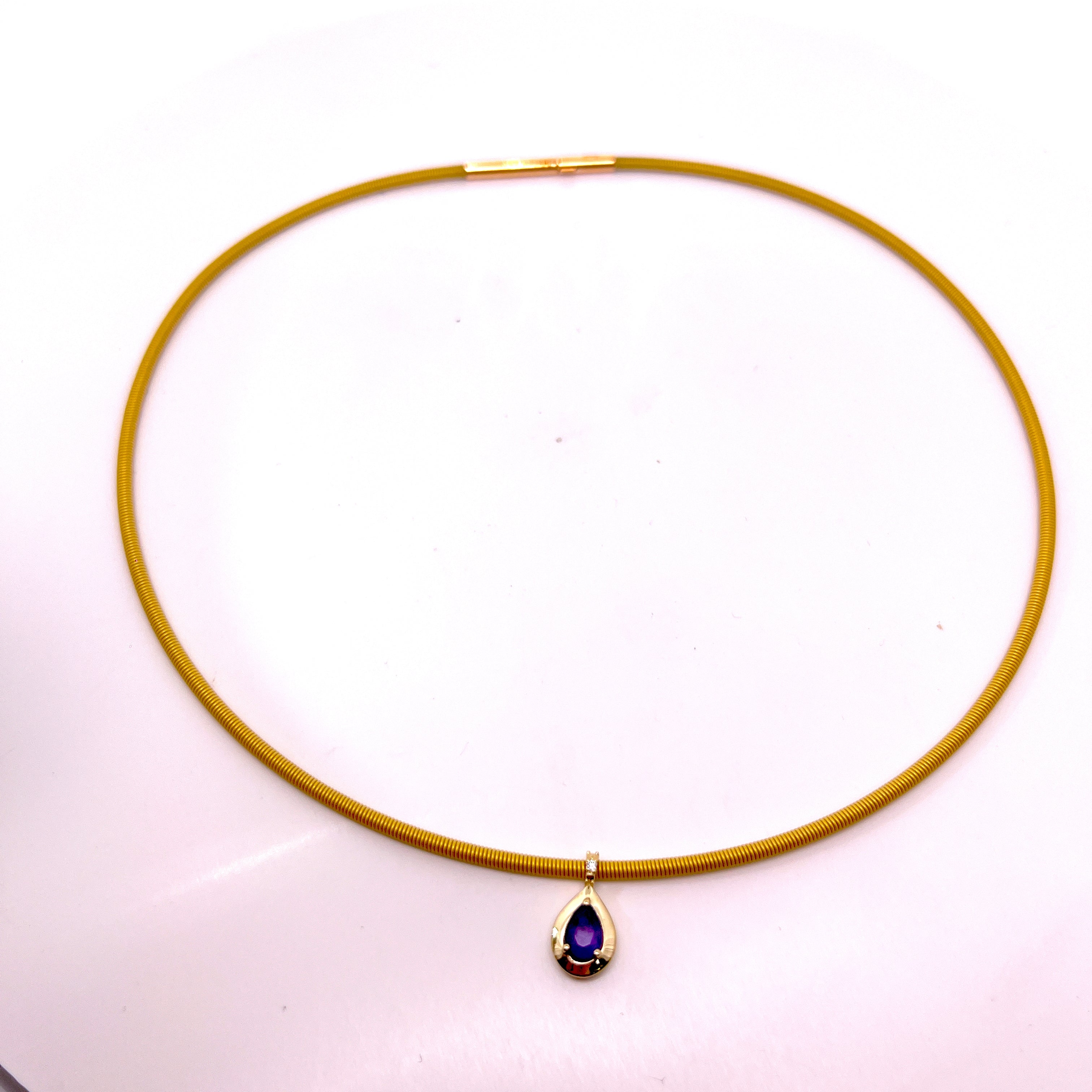 COLLANA CON CINTURINO IN ORO ROSA GOCCIA DI COLORE E DIAMANTI