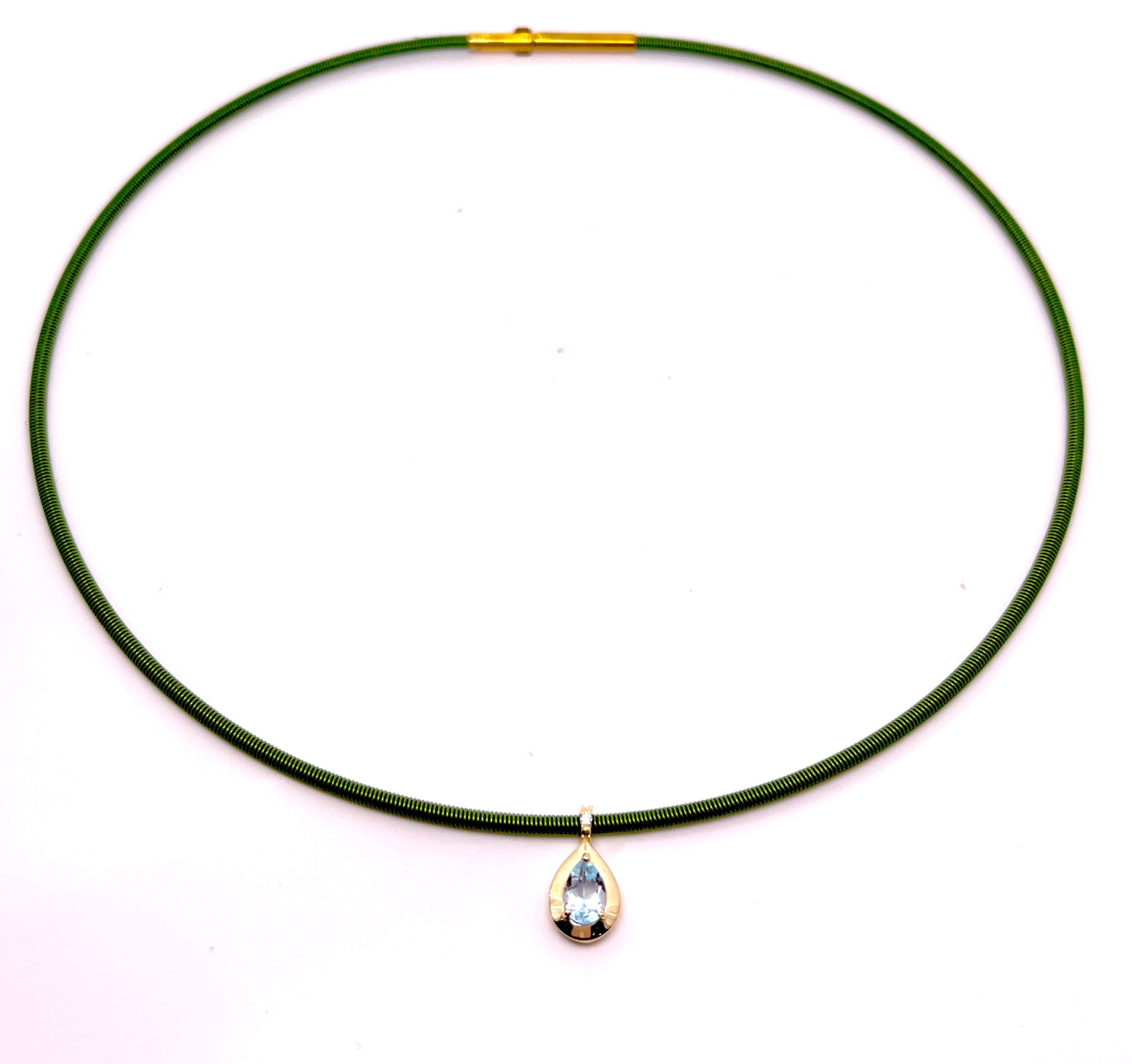 COLLANA CON CINTURINO IN ORO ROSA CON GOCCIA DI COLORE E DIAMANTI