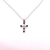 CROCE PICCOLA IN ORO BIANCO  CON DIAMANTINO E DIAMANTI NERI
