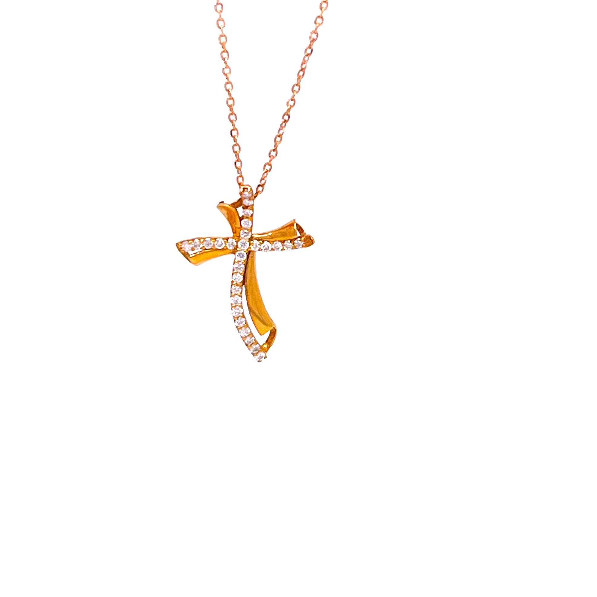 CROCE  PICCOLA IN ORO ROSA CON DIAMANTI E CATENA