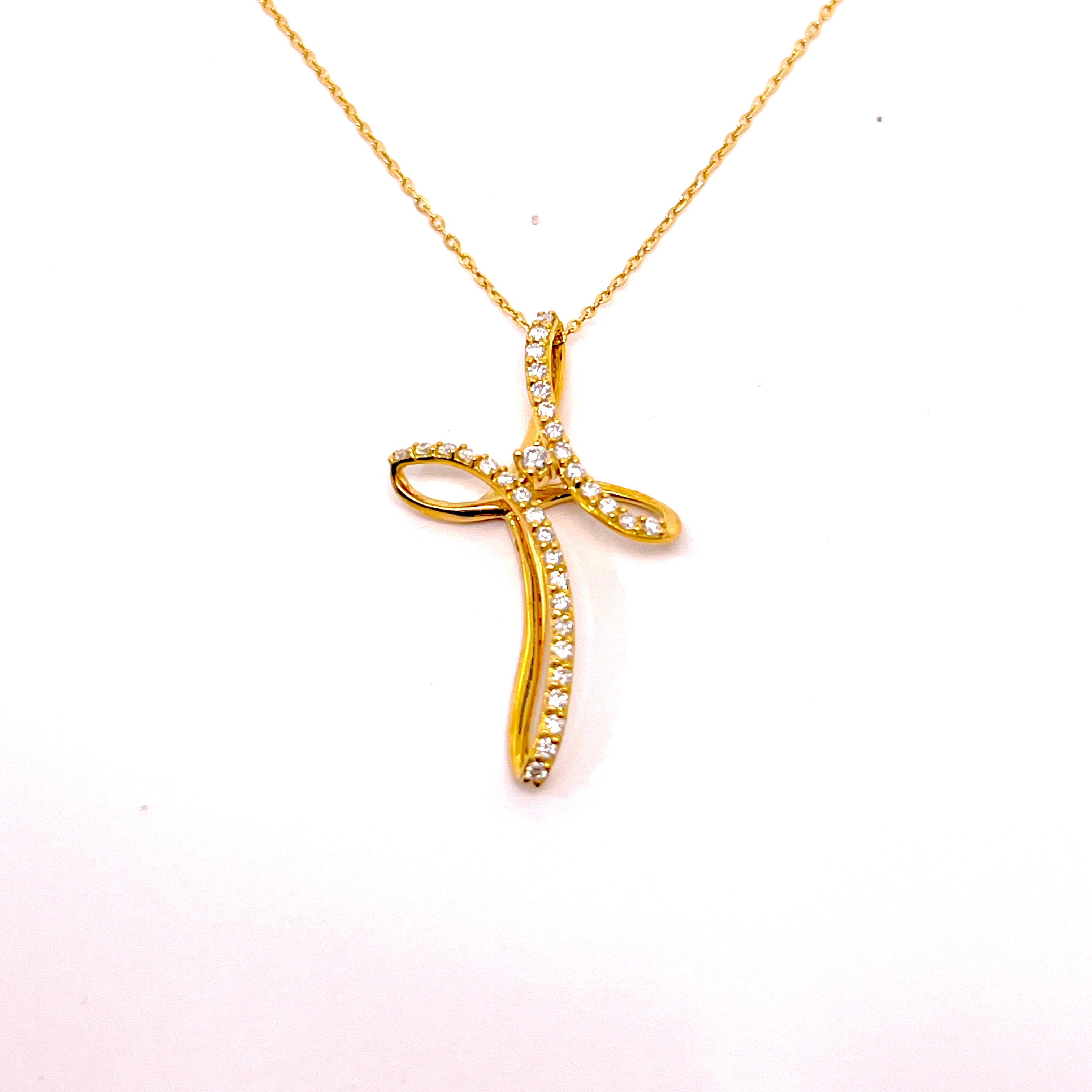 CROCE IN ORO GIALLO FANTASIA CON DIAMANTI E CATENA