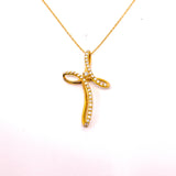 CROCE IN ORO GIALLO FANTASIA CON DIAMANTI E CATENA