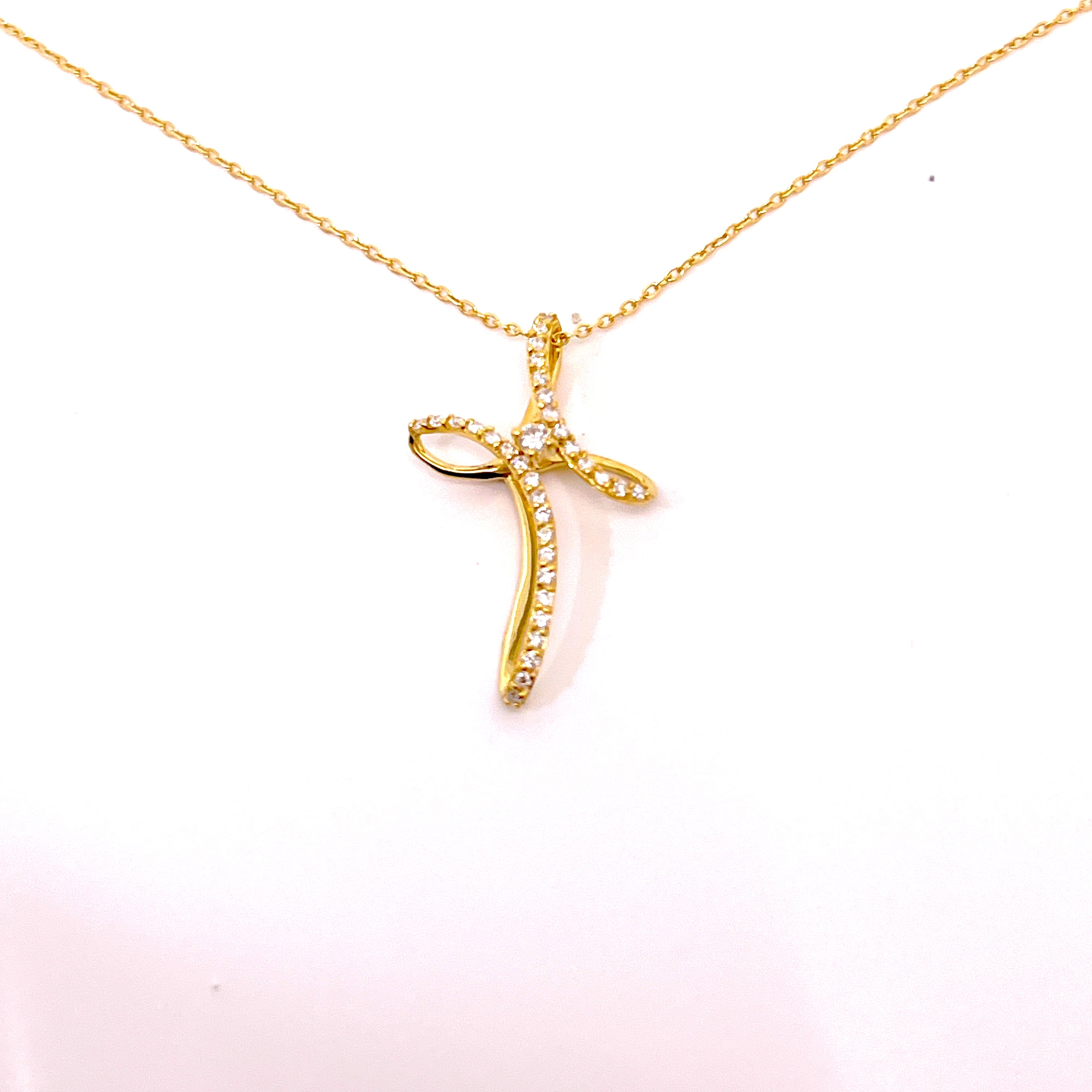 CROCE FANTASIA IN ORO GIALLO CON DIAMANTI E CATENA