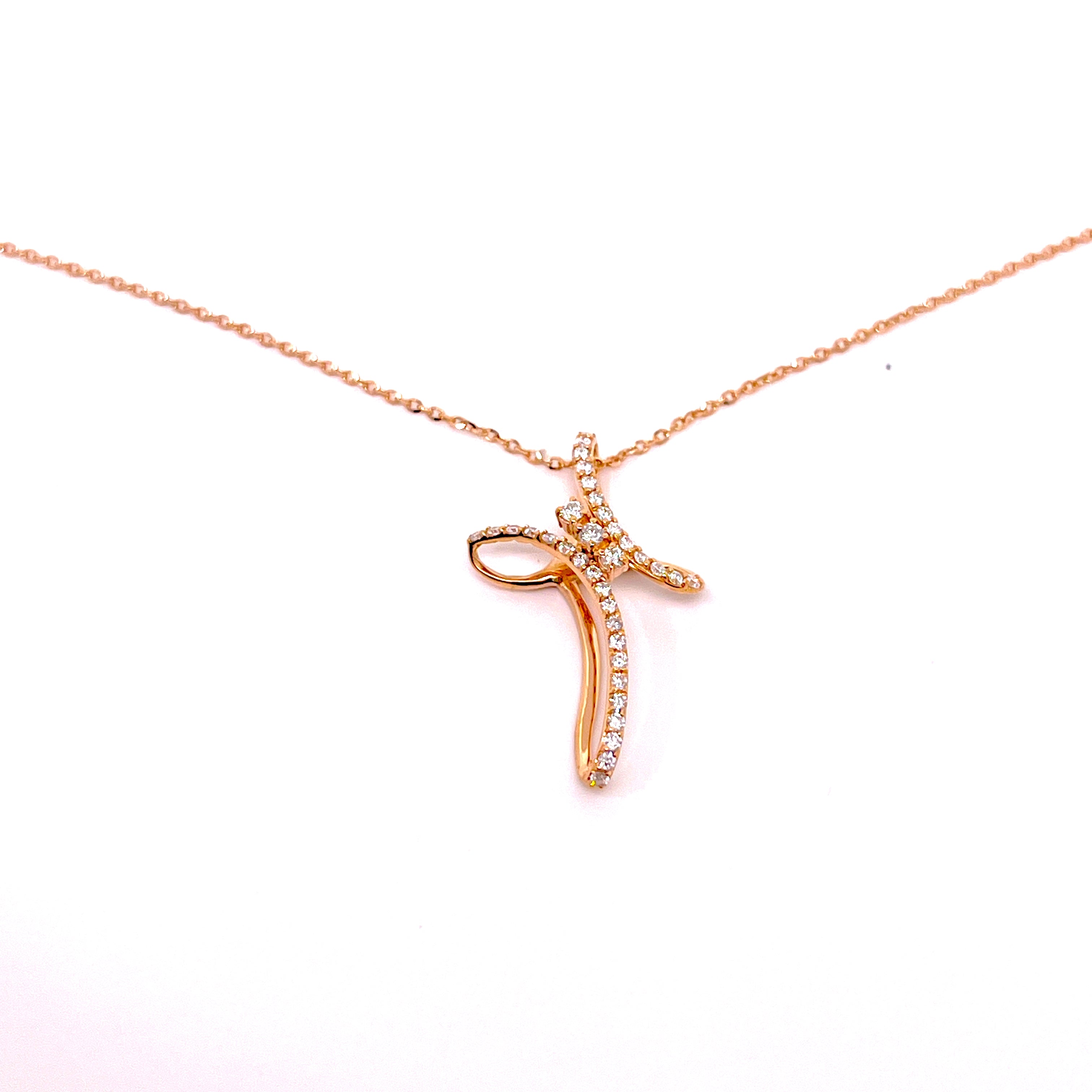 CROCE FANTASIA IN ORO ROSA CON DIAMANTI CON CATENA