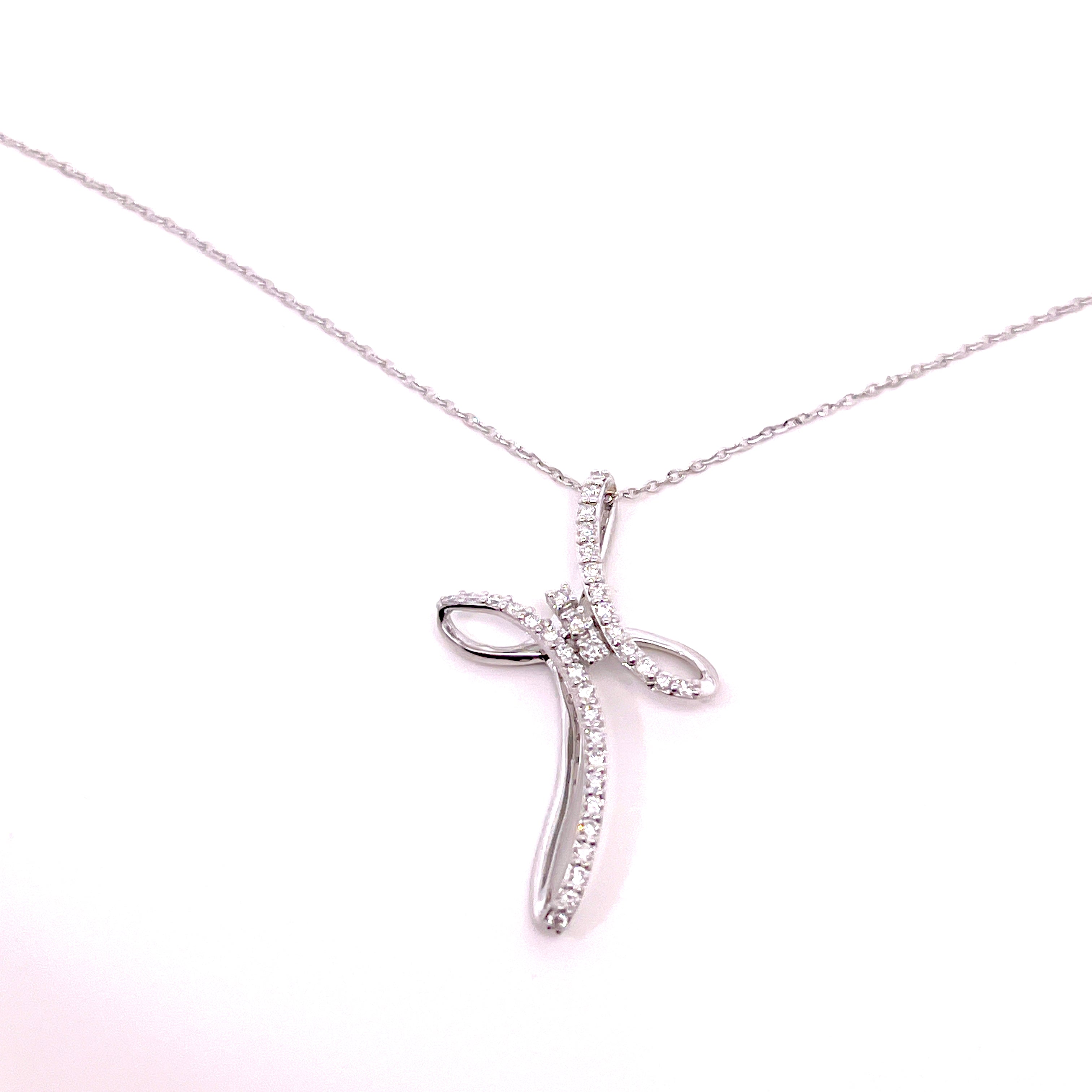 CROCE FANTASIA IN ORO BIANCO CON DIAMANTI E CATENA