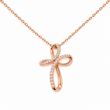 CROCE IN ORO BIANCO FANTASIA CON DIAMANTI E CATENA