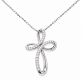 CROCE IN ORO BIANCO FANTASIA CON DIAMANTI E CATENA