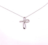 CROCE IN ORO BIANCO FANTASIA CON DIAMANTI E CATENA