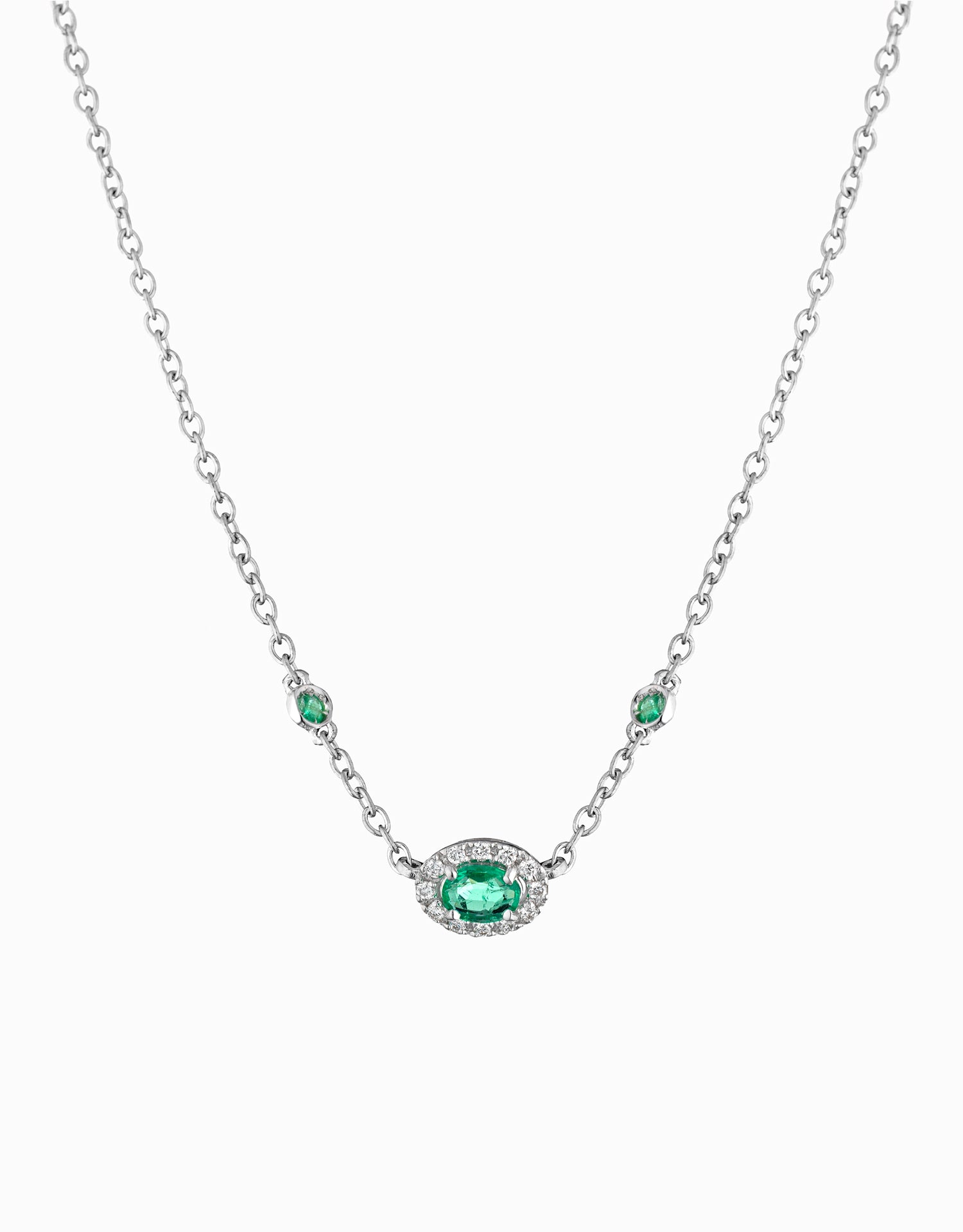 COLLANA IN ORO BIANCO CON SMERALDI E DIAMANTI