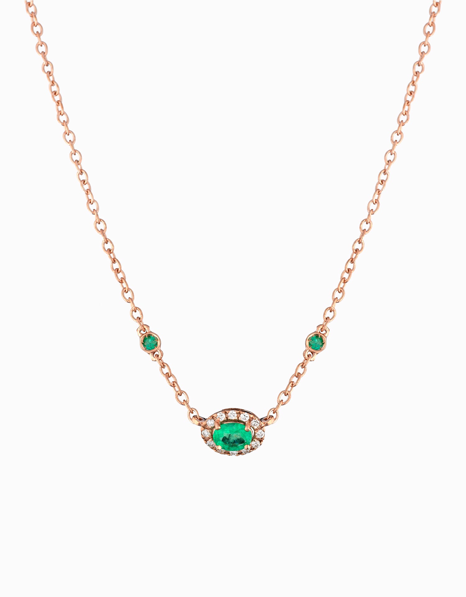 COLLANA IN ORO ROSA CON SMERALDI E DIAMANTI