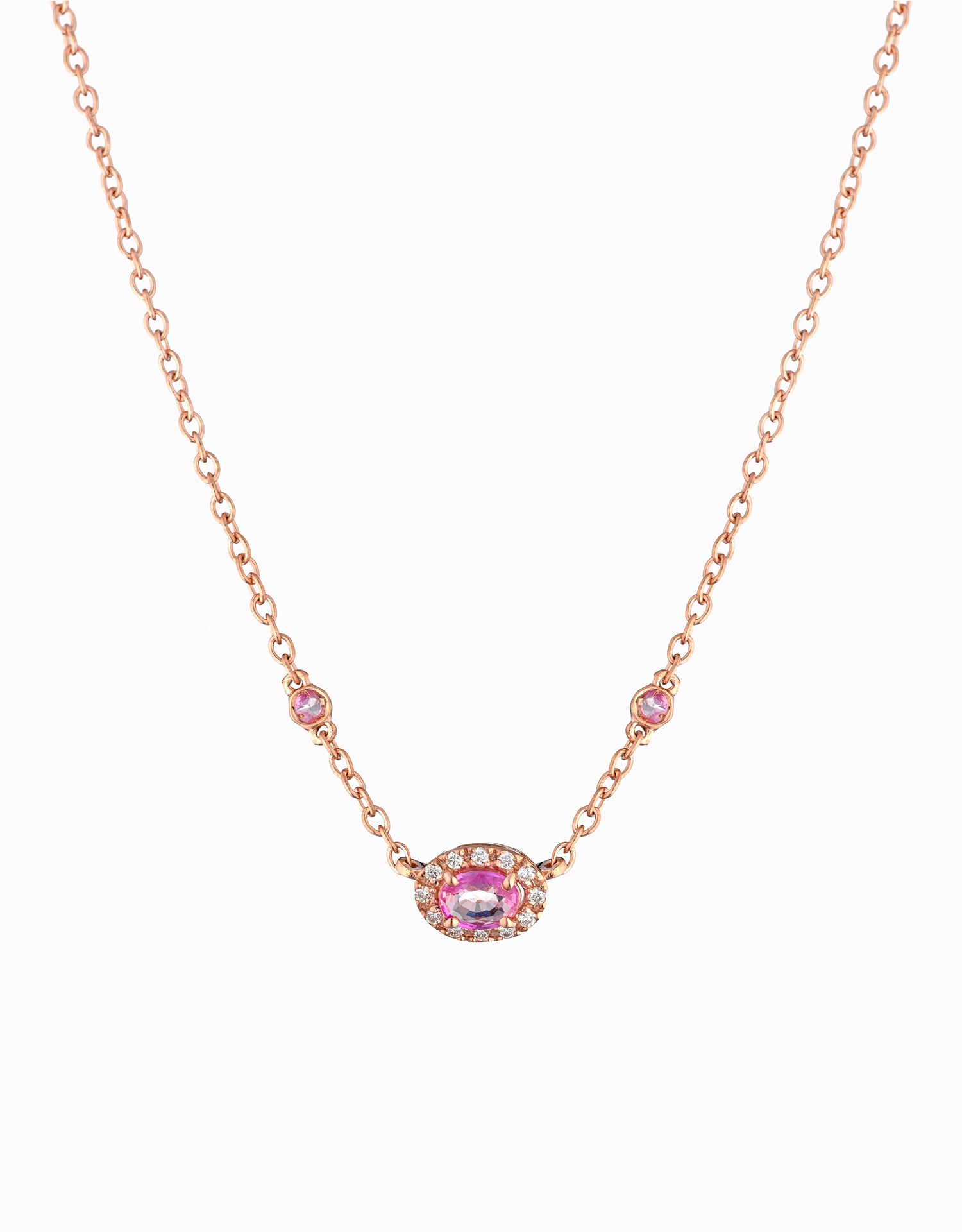 COLLANA IN ORO ROSA CON ZAFFIRI ROSA E DIAMANTI