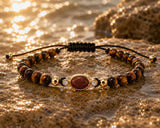 BRACCIALE LACCIO E EMATITE IN ORO GIALLO CON CENTRALE MARRONE E DIAMANTINI