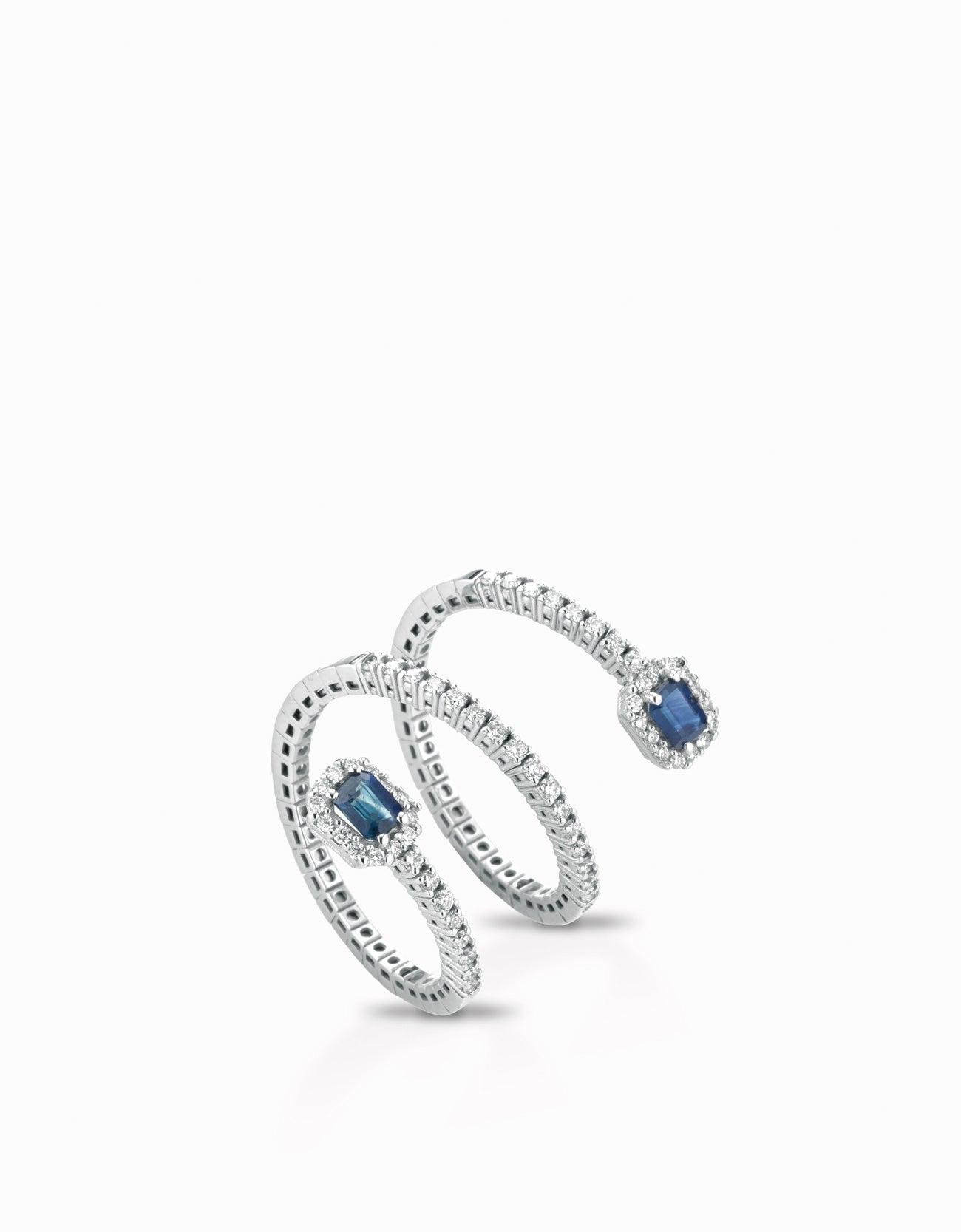 ANELLO SNAKE IN ORO BIANCO CON DIAMANTI E ZAFFIRI QUADRATI