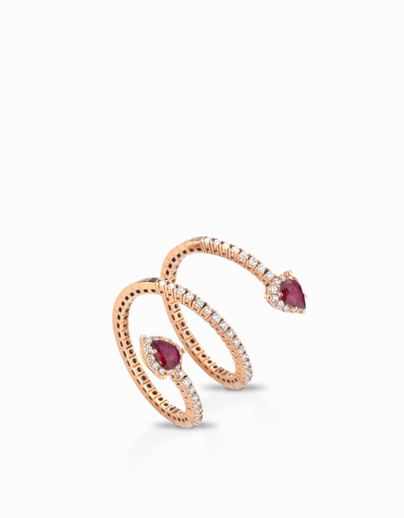 ANELLO SNAKE IN ORO ROSA CON DIAMANTI E RUBINI