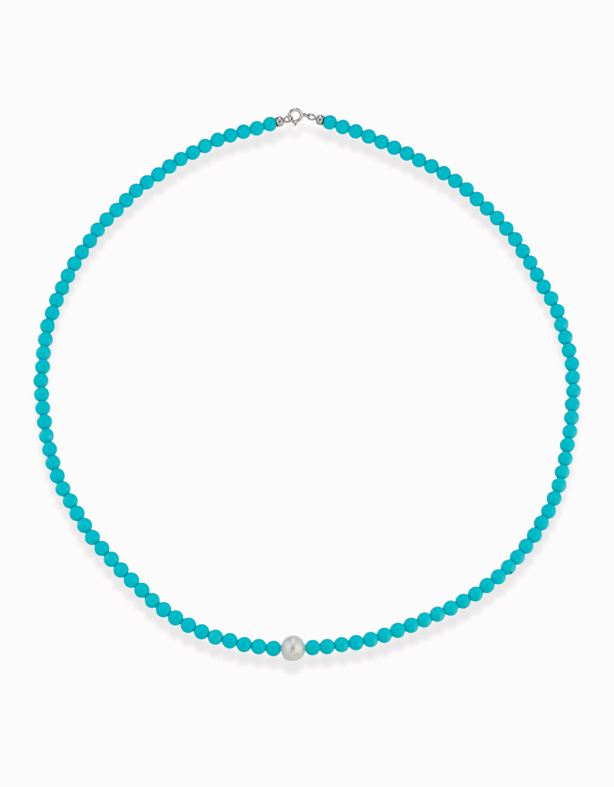 COLLANA CON PASTA DI TURCHESE PERLA CENTRALE E CHIUSURA IN ORO BIANCO