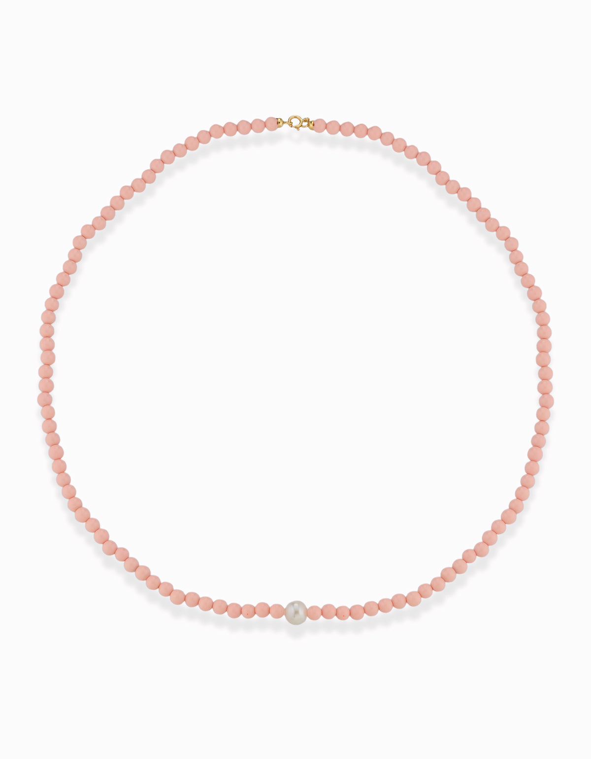 COLLANA CON PASTA DI CORALLO ROSA PERLA CENTRALE E CHIUSURA IN ORO GIALLO
