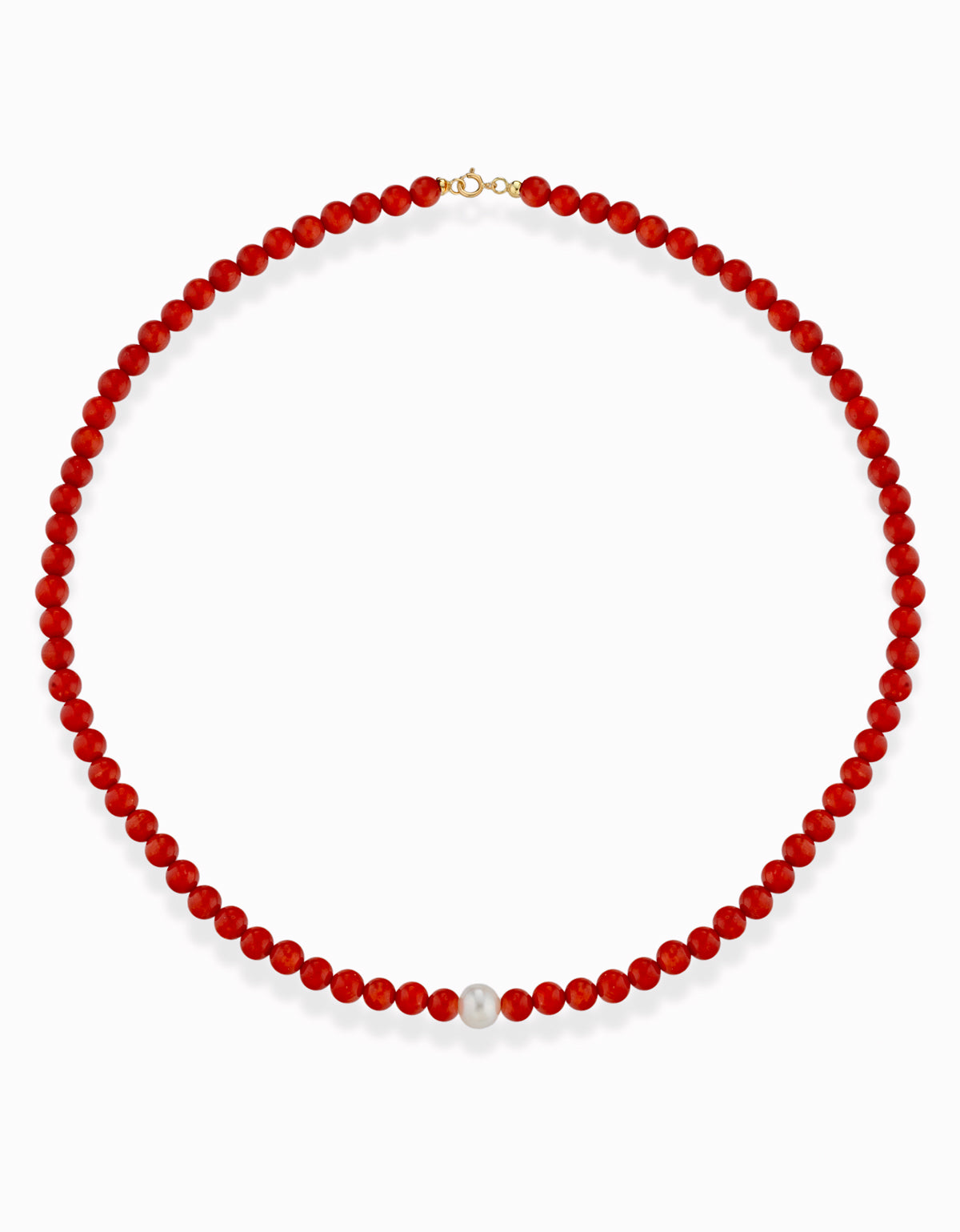 COLLANA CON PASTA DI CORALLO PERLA CENTRALE E CHIUSURA IN ORO GIALLO