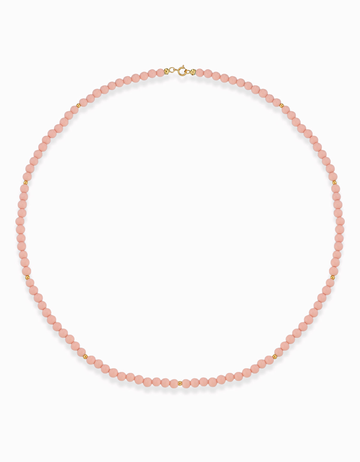 COLLANA CON PASTA DI CORALLO ROSA, CON PALLINE E CHIUSURA IN ORO GIALLO