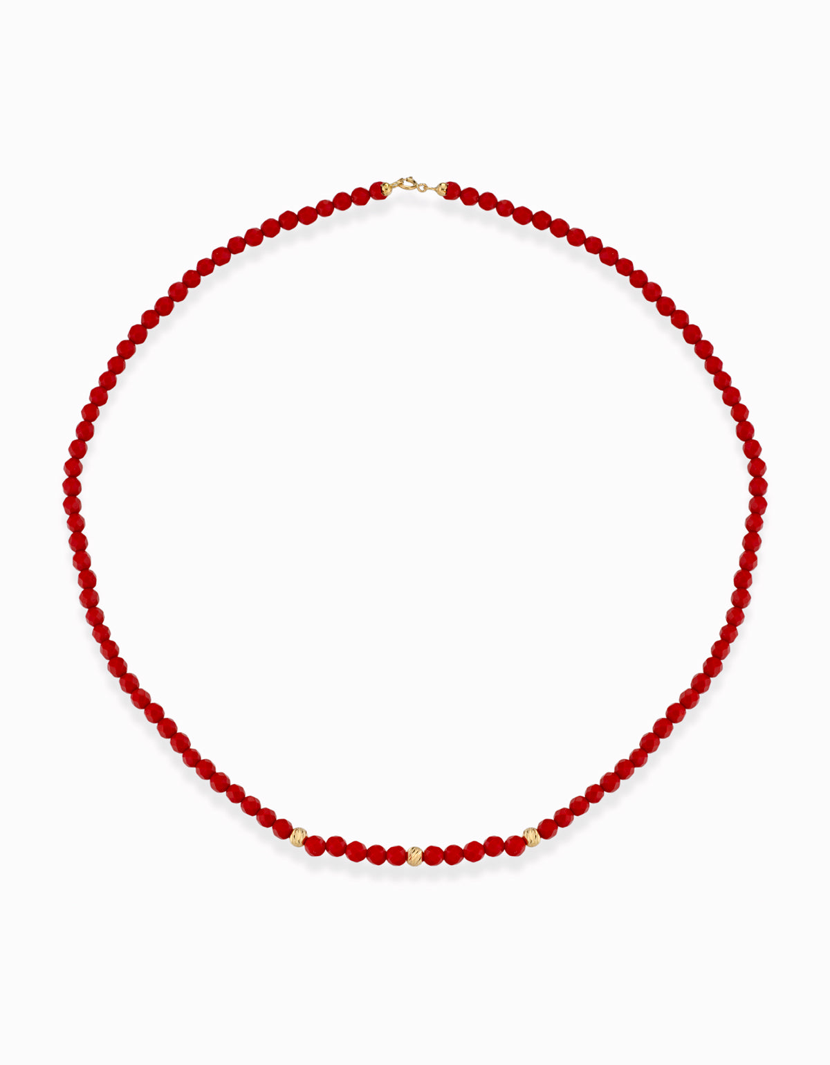 COLLANA CON EMATITE ROSSA, PALLINE IN ALTERNANZA E CHIUSURA IN ORO GIALLO
