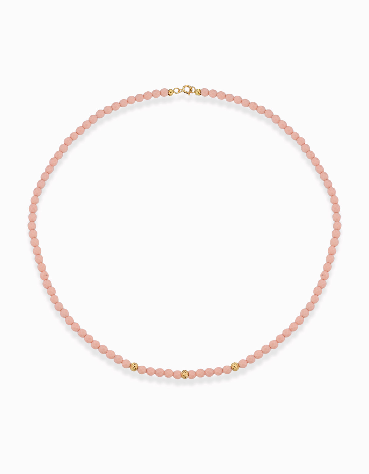 COLLANA CON EMATITE ROSA, PALLINE IN ALTERNANZA E CHIUSURA IN ORO GIALLO