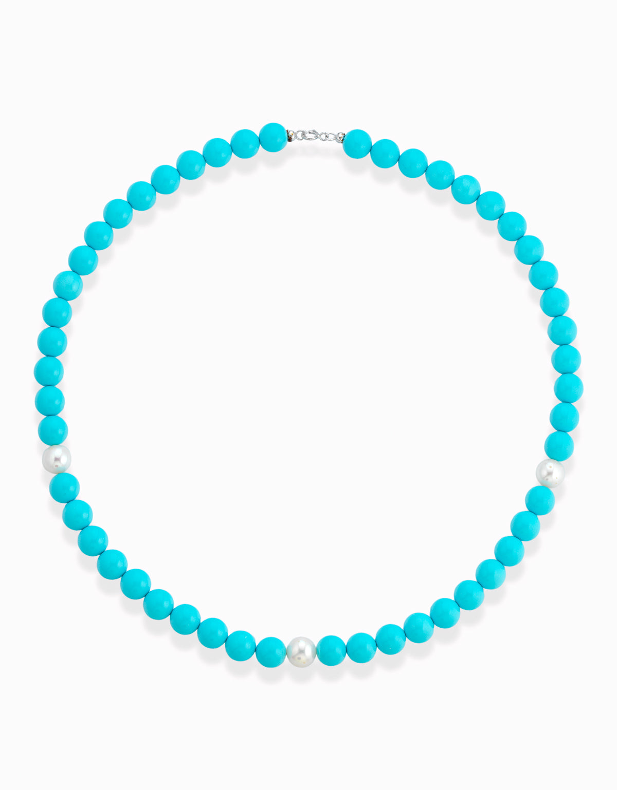 COLLANA CON PASTA DI TURCHESE PERLE ALTERNATE E CHIUSURA IN ORO BIANCO