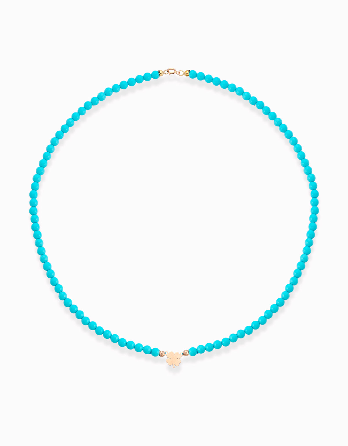 COLLANA CON PASTA DI TURCHESE E QUADRIFOGLIO CENTRALE IN ORO ROSA