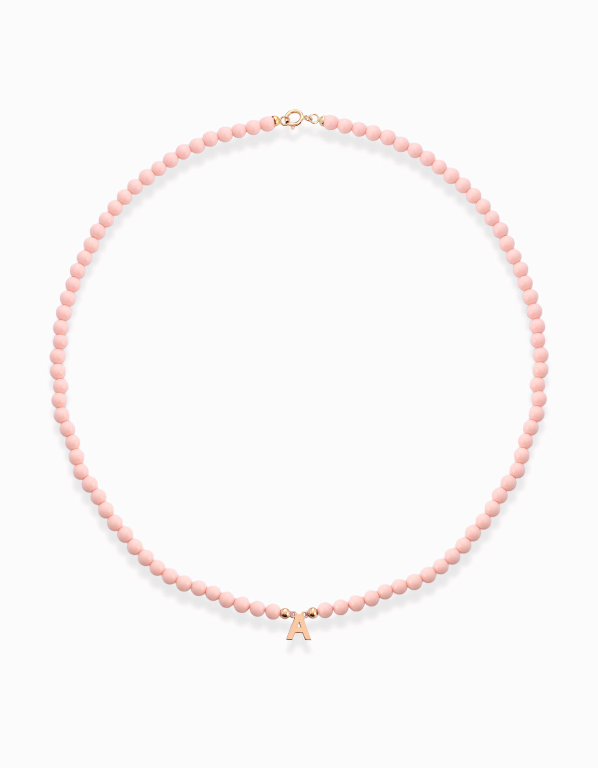 COLLANA CON PASTA DI CORALLO ROSA IN ORO ROSA CON LETTERINA CENTRALE