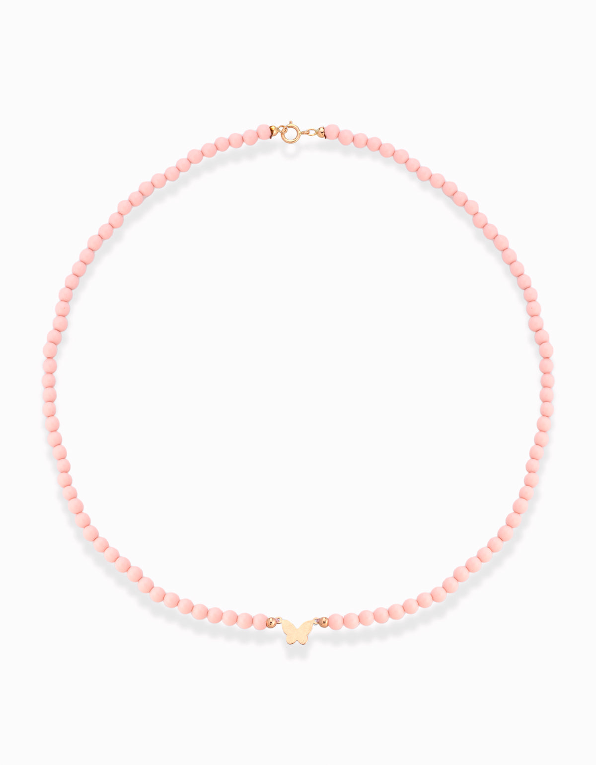 COLLANA CON PASTA DI CORALLO ROSA IN ORO ROSA E FARFALLA CENTRALE