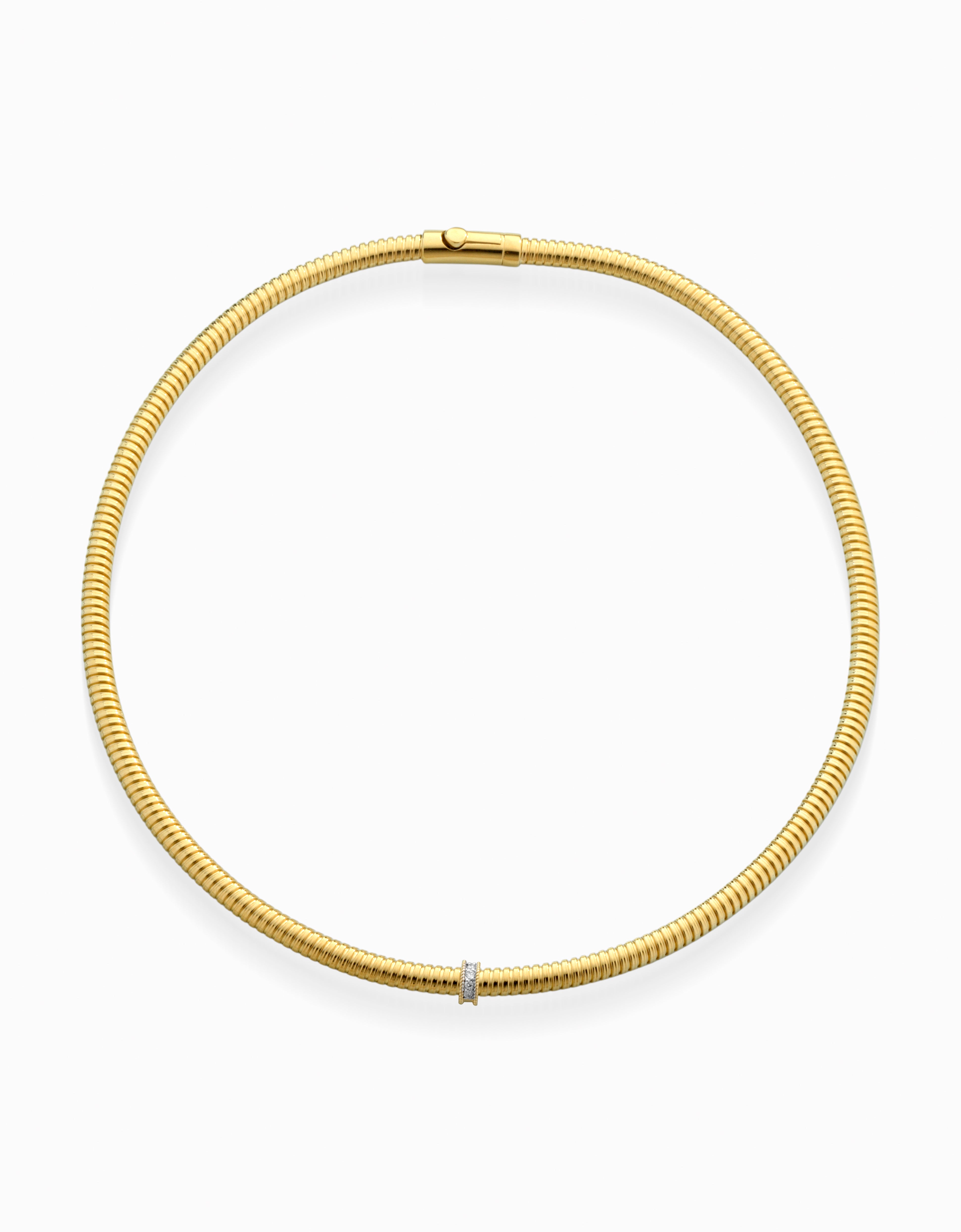 COLLANA GIROCOLLO IN ORO GIALLO 18KT SOTTILE, CON DIAMANTI CENTRALI