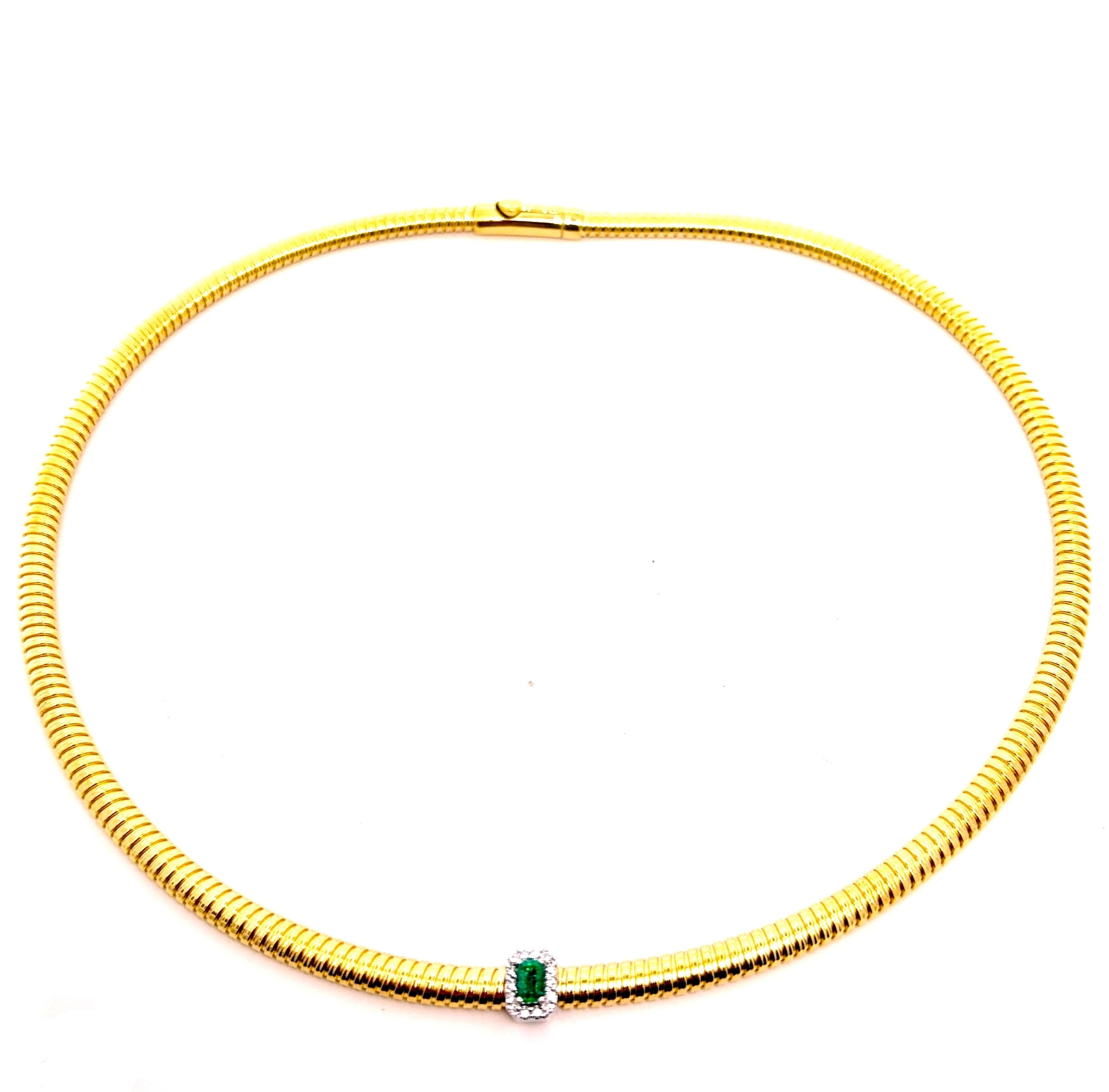 COLLANA MORBIDA IN ORO GIALLO CON DIAMANTI E QUADRATO DI SMERALDO