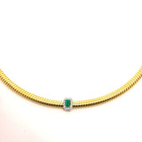 COLLANA MORBIDA IN ORO GIALLO CON DIAMANTI E QUADRATO DI SMERALDO