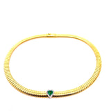 COLLANA IN ORO GIALLO MORBIDA CON CUORE DI SMERALDO E DIAMANTI