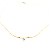 COLLANA PERLE IN ORO 9KT, CON DIAMANTINO E ACQUAMARINA GOCCIA CENTRALE
