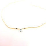 COLLANA PERLE IN ORO 9KT, CON DIAMANTINO E ACQUAMARINA OVALE CENTRALE