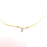 COLLANA PERLE IN ORO 9KT, CON DIAMANTINO E ACQUAMARINA QUADRATA CENTRALE