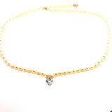 COLLANA IN ORO 9KT, ORO ROSA CON DIAMANTINI E CUORE ACQUAMARINA