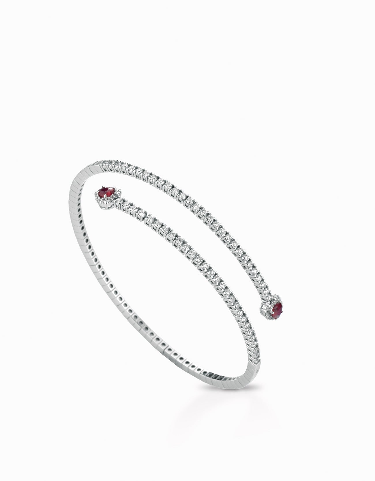 BRACCIALE SNAKE IN ORO BIANCO CON DIAMANTI E RUBINI A CUORE