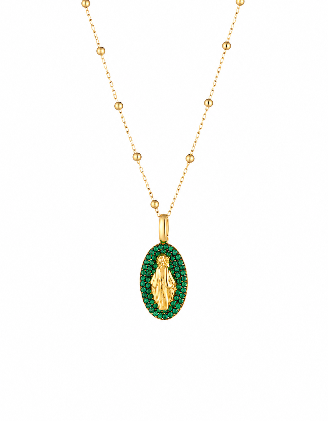 CIONDOLO MADONNA IN ORO GIALLO 18KT CON SMERALDI