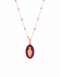 CIONDOLO MADONNA IN ORO ROSA 18KT CON RUBINI