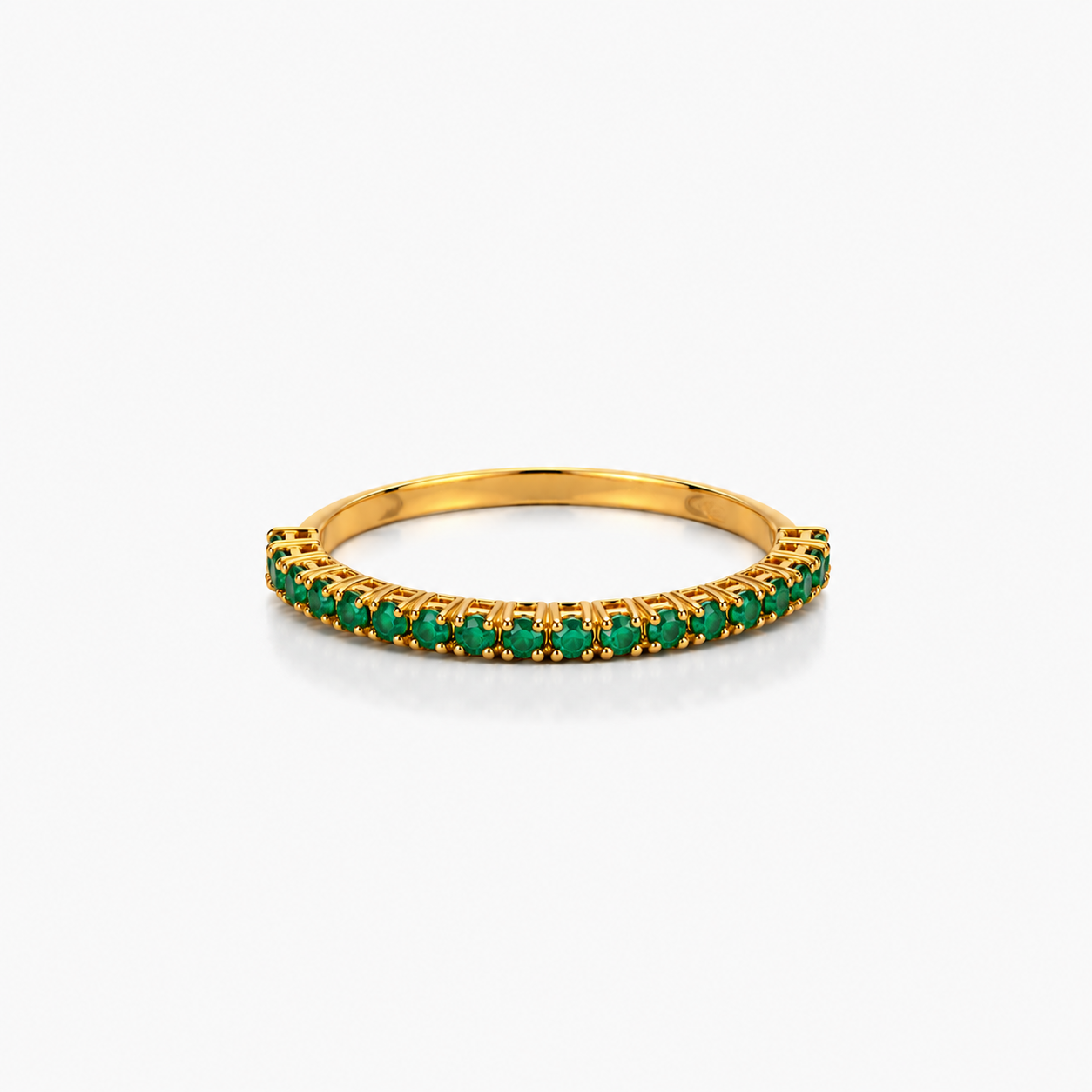 ANELLO MEZZA VERETTA FASCIA LARGA  IN ORO GIALLO CON SMERALDI