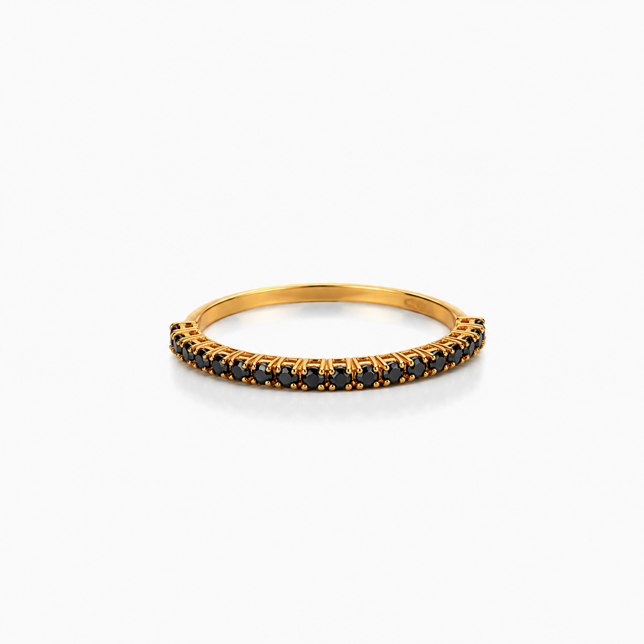 ANELLO MEZZA VERETTA FASCIA LARGA  IN ORO ROSA CON DIAMANTI NERI