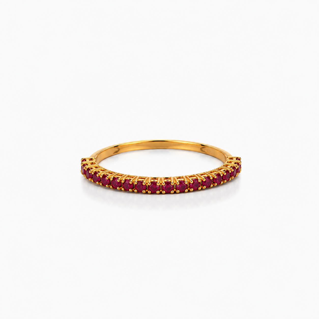 ANELLO MEZZA VERETTA FASCIA LARGA  IN ORO ROSA CON RUBINI