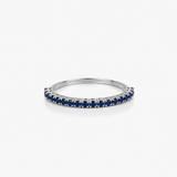 ANELLO MEZZA VERETTA FASCIA LARGA  IN ORO BIANCO CON ZAFFIRI