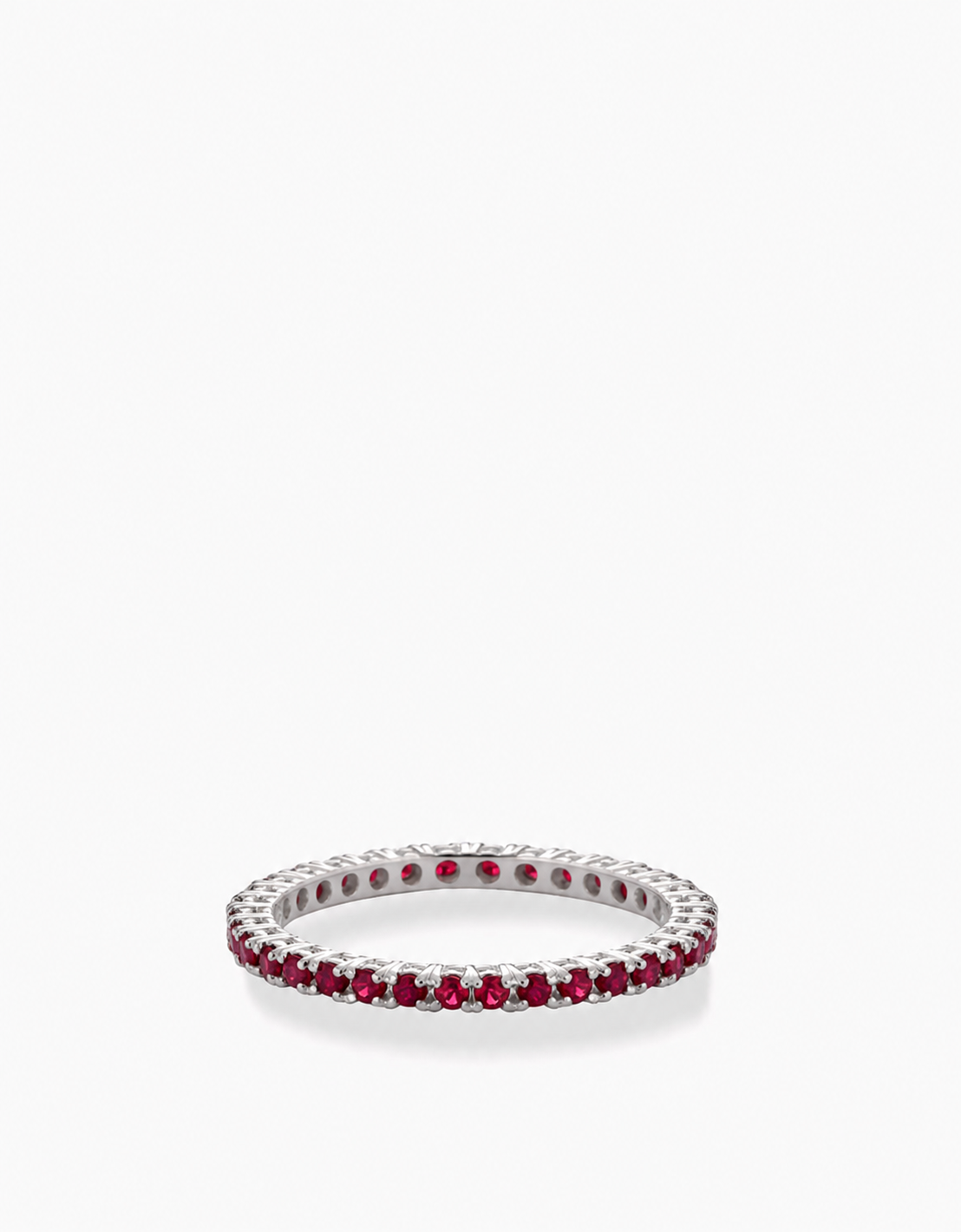 ANELLO VERETTA STRETTA IN ORO BIANCO CON RUBINI